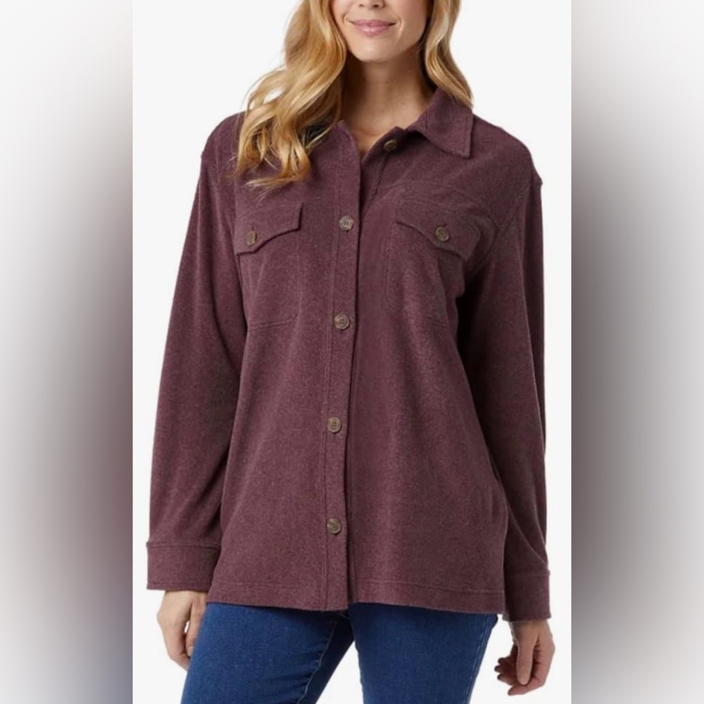 32 Degrees Heat Shirt Jacket Women’s S 6-8 Relaxed Fit LS Button-Up Eggplant NWT